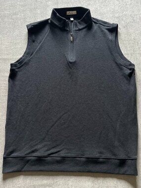 Peter Millar Crown Sport 1/4 Zip Vest Men XL Black Sleeveless Mock Collar Preppy